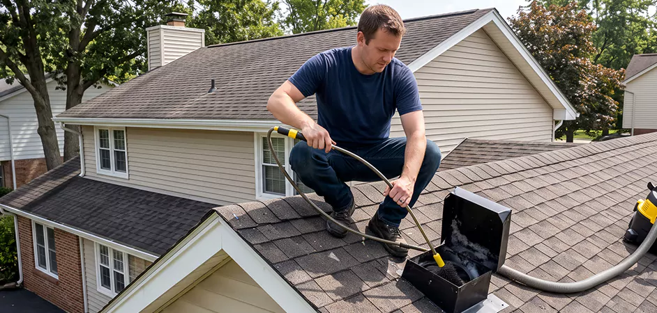 Multi-Story Roof Dryer Vent Cleaning in Wayne